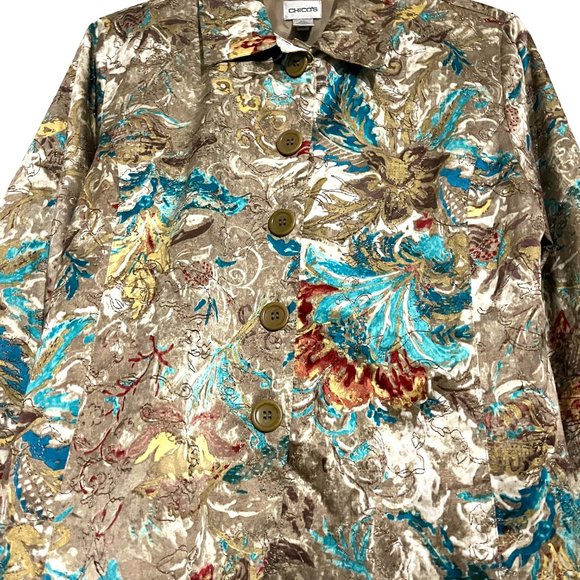 Chico's Cotton-Silk Oriental Floral Design Stephan Jacket - Picture 4 of 14